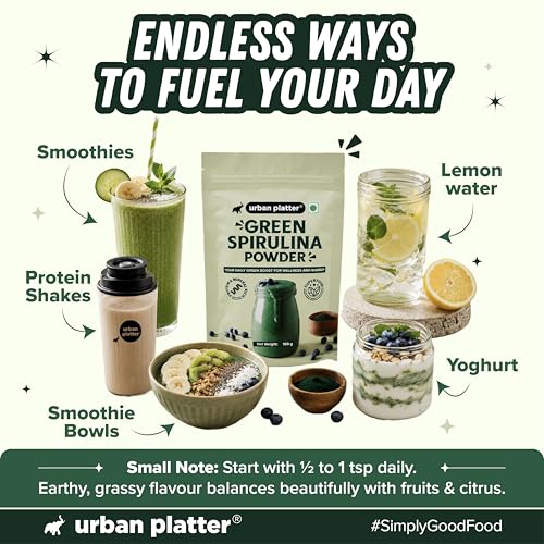 Image of Urban Platter Pure Spirulina Powder, 100g (Naturally Nutrient-Dense | Supports Energy, Immunity & Detox | Rich in Protein & Iron)