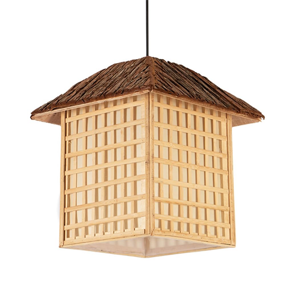 CSSYKV Faux Parchment Bamboo Cage Lamp Shade Coastal Boho Chandelier 15.7'' Bamboo Wicker Farmhouse Decorative Light Fixtures for Kitchen Island, Living Room, Bedrooms E26 Socket