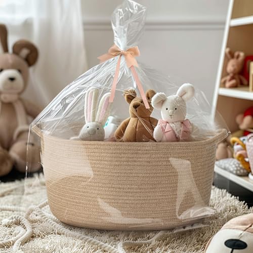 Image of MEGASKET Jute Wicker Storage Basket with Handles, 17 inchx12 inchx8 inch Decorative Woven Baskets for Organizing Dog Toy, Gifts, Book, Towel, Cloth, Boho Storage Bin for Shelves, Entryway, Closet, Home Decor