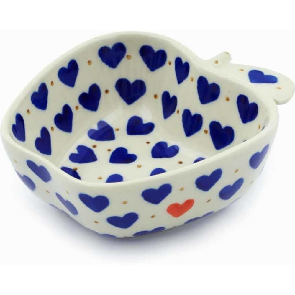 Authentic Polish Pottery Bowl 4-inch in Heart Of Hearts Design Handmade in Boles?awiec Poland by Ceramika Artystyczna + Certificate of Authenticity