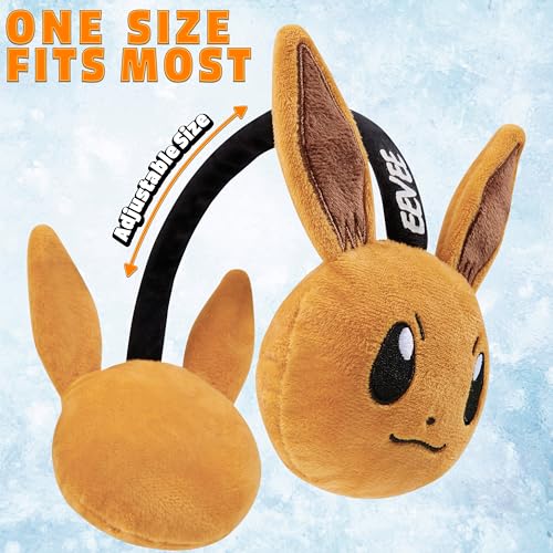 Pokemon Ohrenwärmer Kinder, Plüsch Ohrenschützer, Glurak, Gengar, Evoli & Mewtwo, Winter Geschenke für Jungs & Mädchen (Multi Eevee)