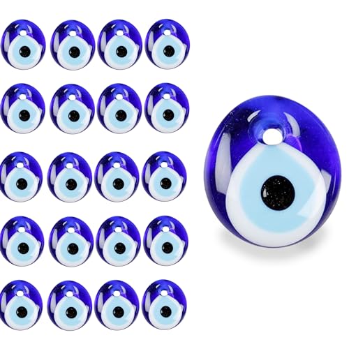 20 Pièces Perles Oeil Nazar Mauvais Oeil Bleu Yeux Trolli, Pendentif Nazar Boncuk Verre Décoratif Bleu Turc Mauvais Oeil Porte-clés pour Bricolage Artisanat...