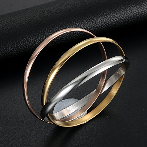 OIDEA Interlocking Bangle Bracelets for Women, Tri-Colour Stainless Steel Stackable Cuff Bracelet Friendship Bracelets Jewelry Gifts2