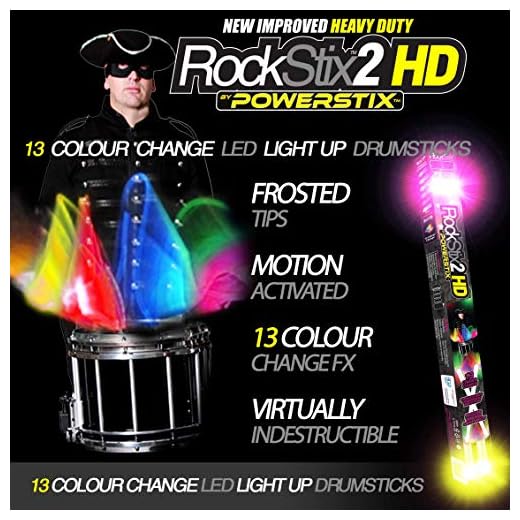 PAIR of ROCKSTIX 2 PRO - COLOUR CHANGING LED LIGHT UP DRUM STICKS