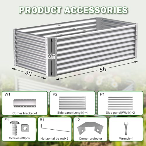 Image of 6x3x2ft Raised Garden Bed, Deep Root Planter Box, Silver,1 Pack | 1mm Thick Galvanized Steel, Resists Rust Bowing, Easy Assembly, Ideal Deep-Root Growing Condition for Broccoli,Beans,Tomatoes