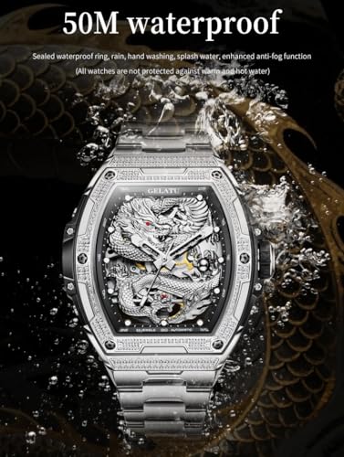 Image of OLEVS Automatic Men's Watches Fashion Diamond Dragon Skeleton Mechanical Self Winding Tourbillon Stainless Steel Waterproof Luminous Watches for Men