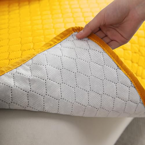 Image of HOKIPO Quilted 1 Seater Sofa Cover Seat Mat, Yellow (IN-716-YLW)