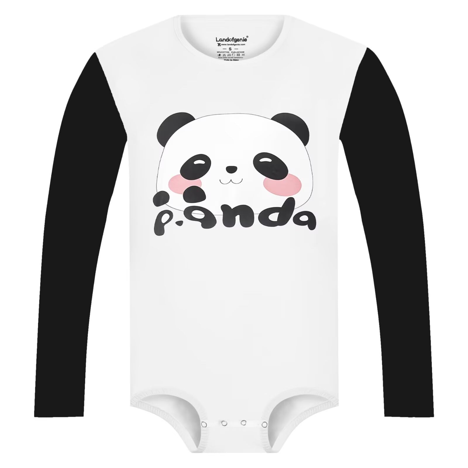 Landofgenie Męska Piżama Romper z Długim Rękawem Onesie Body Jednoczęściowy Kombinezon z Nadrukiem Pandy