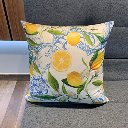 N Nebont Blue Lemon Pillow Covers 18X18 Inches Throw Pillowcase Zippered Square Decorative For Couch Sofa Chair Car Bedroom Living Room Leaves Tropic Fruits Leaves Pattern Cushion Cases #TOP2