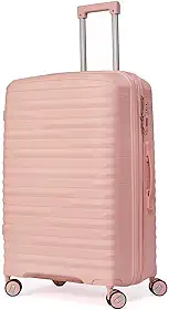 Mala De Viagem Media 23Kg Polipropileno 4 Rodas Duplas 360 Fibra Rígida Tamanho M Leve Resistente Para Despachar (ROSA CLARO, médio)