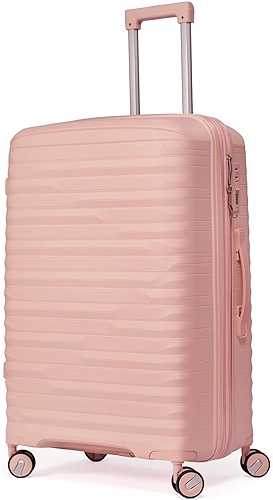 Mala Media 23Kg De Viagem Expansível Polipropileno 4 Rodas Duplas 360 Fibra Rígida Tamanho M Leve Resistente Para Despachar (ROSA CLARO, médio)