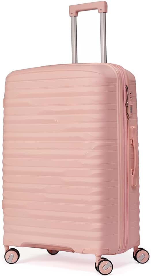 Mala Media 23Kg De Viagem Expansível Polipropileno 4 Rodas Duplas 360 Fibra Rígida Tamanho M Leve Resistente Para Despachar (ROSA CLARO, médio)