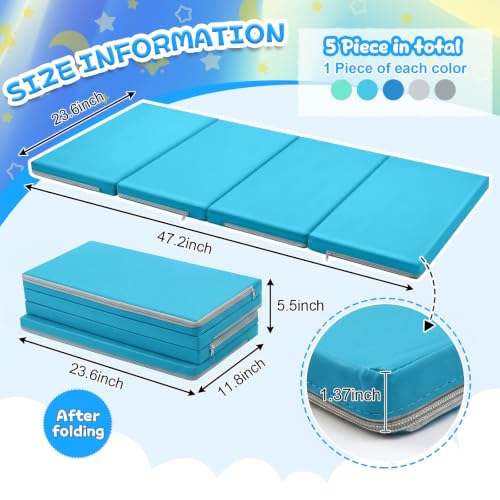 Image of Wesiti 5 Pcs Nap Mats for Preschool 47 x 24 inch 1.37 inch Thick Folding Rest Mat 4 Section, Sleeping Pad for Kids Children Daycare Nap School Classroom Kindergarten Daycare Travel Home, Blue Green