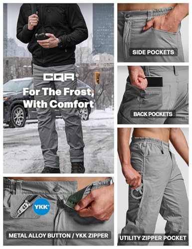 Image of CQR Men's Winter Fleece Lined Pants, Water-Resistant Outdoor Stretch Work Pants, Windproof Casual Pants with Pockets