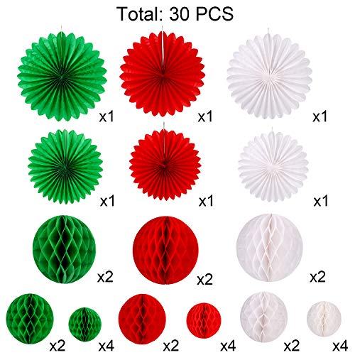 image for Konsait 30pcs Christmas New Year Hanging Decoration Paper Honeycomb Ba