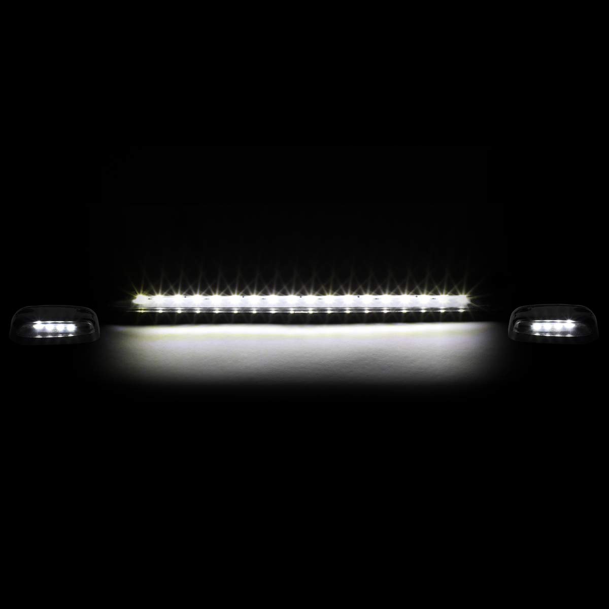 Auto Dynasty Compatible with Silverado Sierra GMT900 LED Cab Roof Top Center Running Light + Pair Side Lamps (Black White LED)