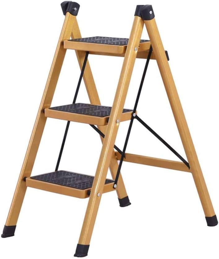 Tabouret Échelle Pliante en Bois Jaune pour Support de Plantes