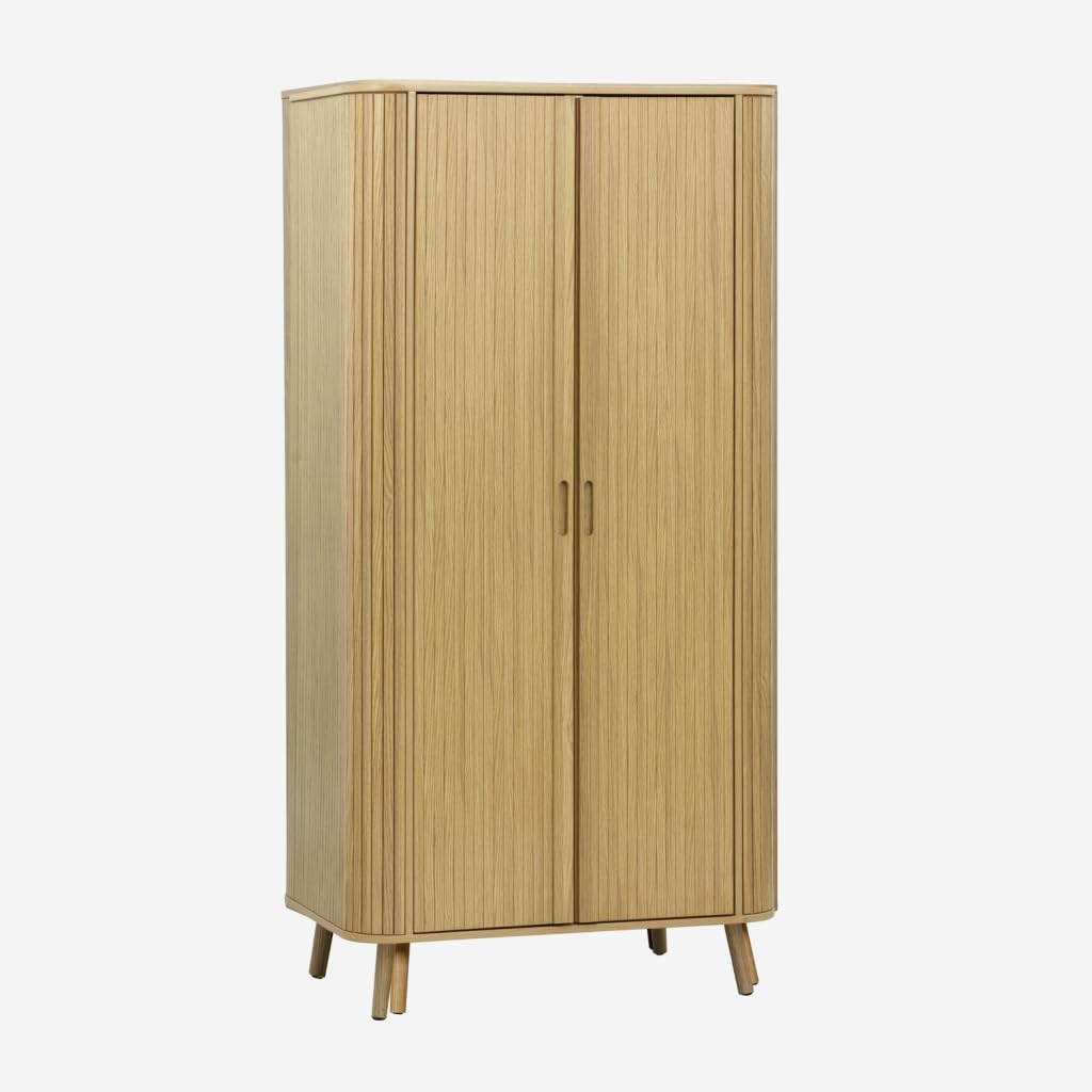 sweeek-​Armario Efecto Madera ranurada con Estante y Armario ropero Natural - 90x60x180 cm
