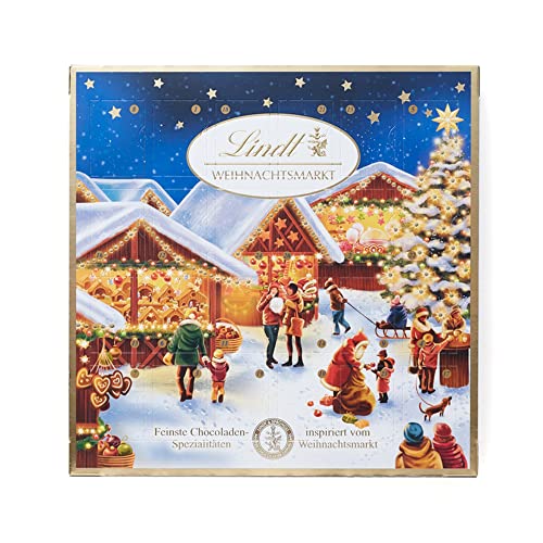 Lindt Weihnachtsmarkt Mini-Tisch-Adventskalender 2025 |115g | 24 leckere Mini Kugeln in verschiedenen Sorten | festliche Schokolade für die Weihnachtszeit | ideales Schokoladen-Geschenk