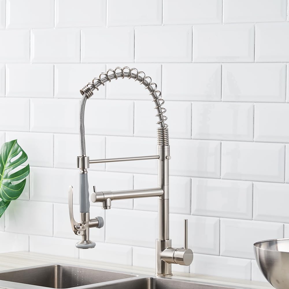 COSZWQDP Single Handle Kitchen Sink Faucet with Pull Down Sprayer Brushed Nickel Finish Contemporary Design