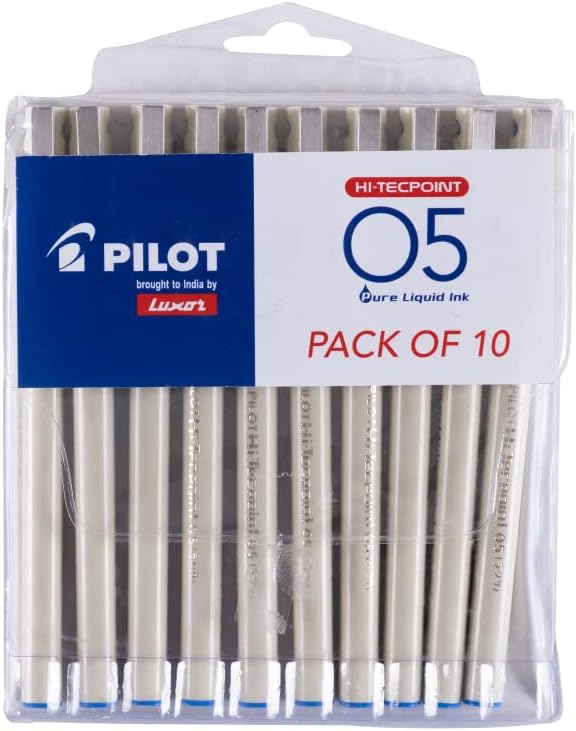 Hi-Tecpoint O5 0.5mm Extra Fine Point Roller Ball Pen | Blue Ink, Pack Of 10