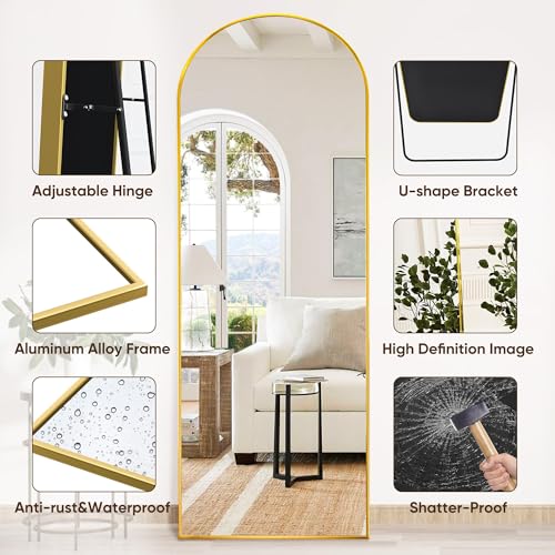 Suidia Arched Full Length Mirror, 58"x18" Floor Mirror Freestanding, Floor Standing Full Body Mirror with Stand for Bedroom, Hanging Mounted for Living Room Cloakroom, Gold
