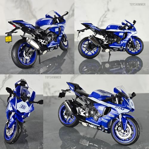 Image of die cast Yamaha R1M 36 Model Toy Metal Bike 1:12 Scale Realistic Alloy Metal with Light and Engine Sound Motorcycle Toy, Best Gift for Boys Men Kids Children (Blue Color)