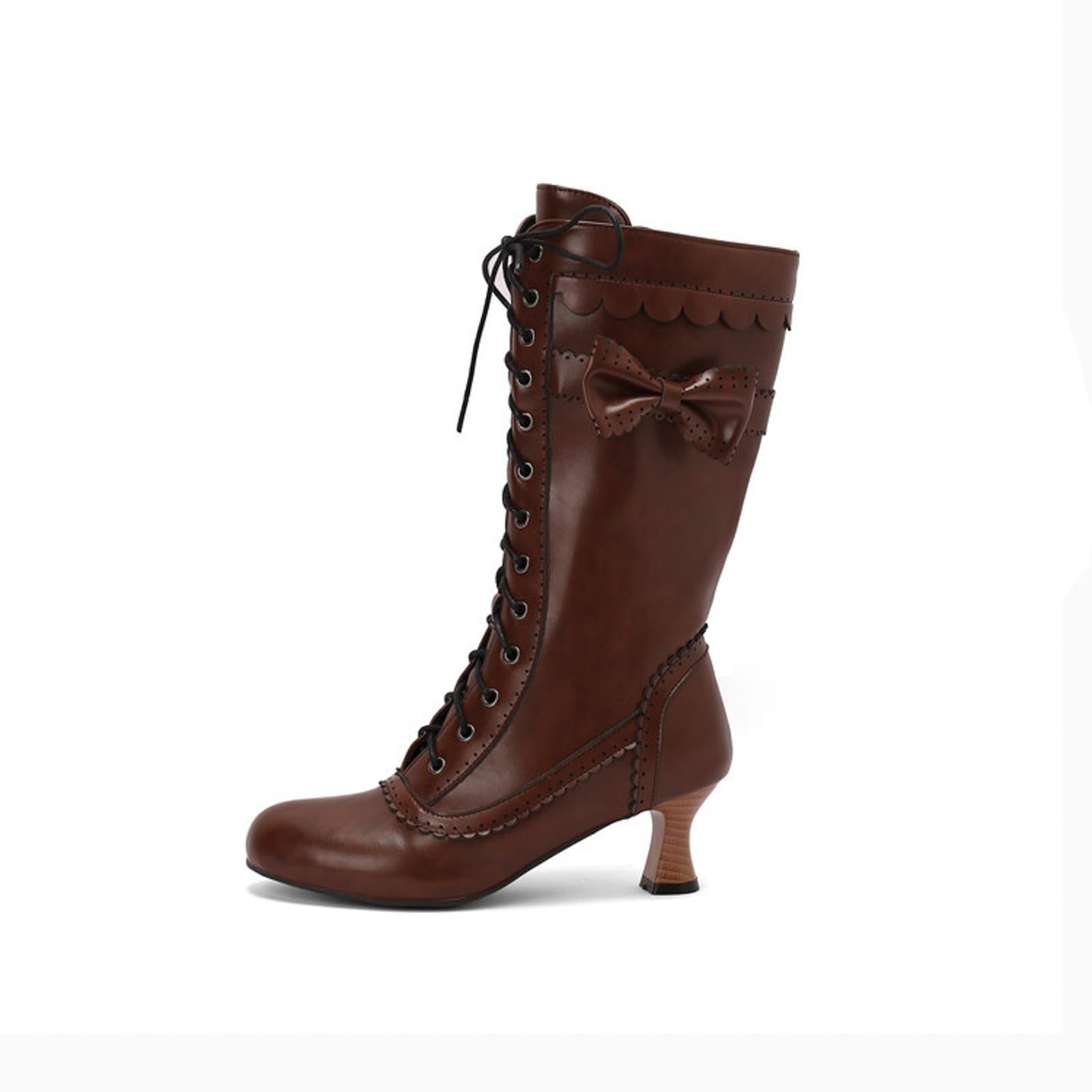 Generisch Botas tradicionales para mujer, estilo victoriano, con cordones, medievales, de ternero medio, vestido de boda, elegantes, botas largas de tacón