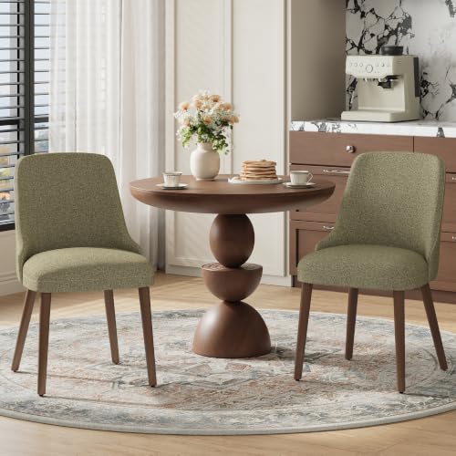 Image of MALOL Upholstered Dining Chairs Set of 2 with High-Back, Green | Dining Room Chair with Wood Legs, Padded Kitchen Chairs for Dining Room /Restaurant /Cafe
