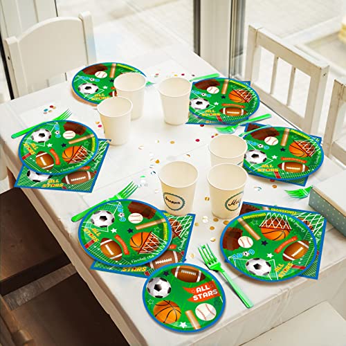 Image of Sports Party Plates Napkins Superstar Party Tableware All Star Birthday Baseball Football Soccer Basketball Disposable Paper Plates Napkins for Boy Birthday Decoration Supplies Favors 24 Guests