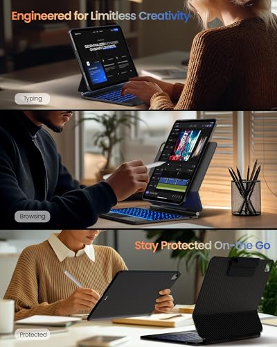 Image of typecase Edge+ Keyboard Case for iPad Air 13 inch(M4 /M3 /M2, 2026 /2025 /2024) & iPad Pro 12.9 inch(3 /4 /5 /6th Gen),Ultra-Slim Detachable Case,Portrait &Typing Modes,11-Color Backlight,Magnetic Stand,Carbon Fiber