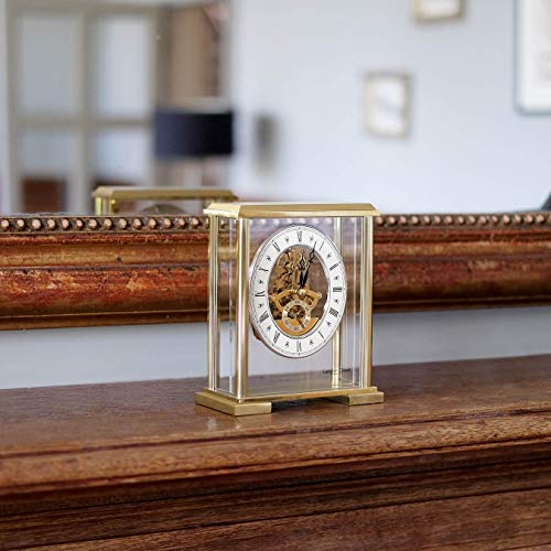 London Clock 2085 Square top skeleton mantel clock, 19 x 16 x 8cm, Gold - Image 2