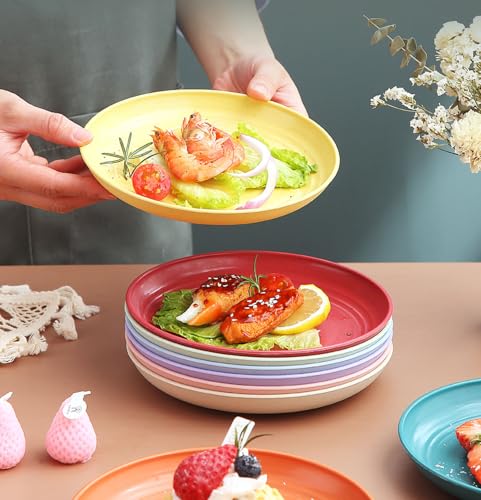 Image of Lightweight & Unbreakable Dinnerware Perfect for Kitchen, Dessert, Christmas, Housewarming, Anniversary, Formal Dinner Eco Friendly Microwavable Dishwasher Safe (20cm+23cm, Yellow, Pack of 6)