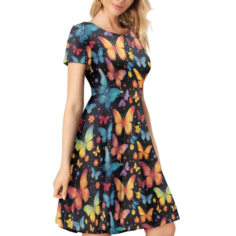 Image of Irisjudy T Shirt Dress for Women Short Sleeve Girls Short Sleeve Dress Plus Size, O Neck Knee Length Midi Dress for Ladies