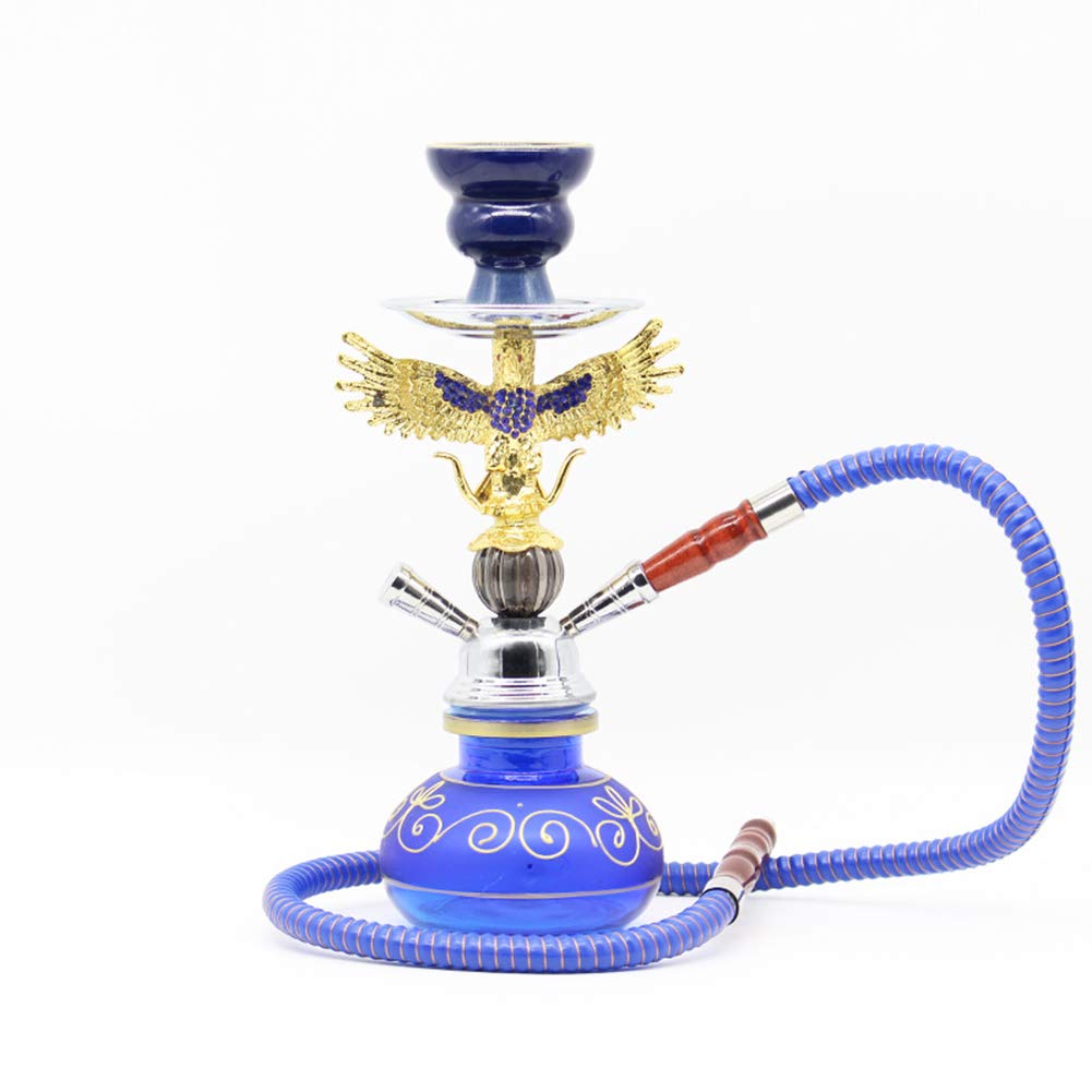 Pipa Shisha Narghile con 2 mangueras, Shisha Shisha, Rab Traje de Fumar Cerámica Potbar Pipa de Agua Club Nocturno Juego Completo Accesorios Shisha Tubo Único,Azul