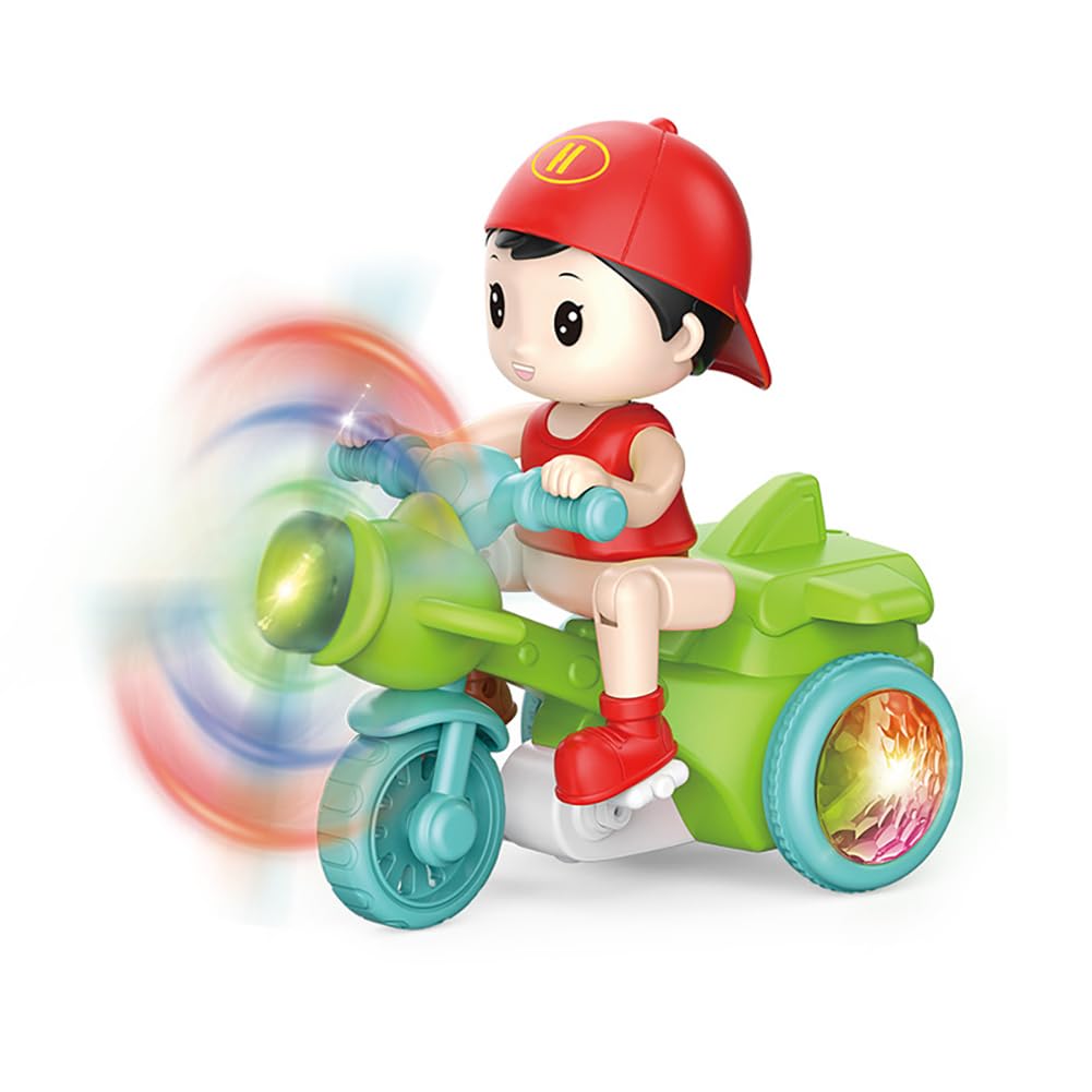 Miracland Stunt Tricycle Toy, Boy Tricycle Musical Toy 360° Stunt Spin Pedicab Toy Riding Simulation Toy Electric Trike Toy with Dynamic Music and Cool Lights (Green)