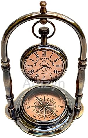 Trust in The Lord Quote Shelf/Table Clock, Engraved Brass Desk Clock & Camping Compass Confirmation Christian Gift for Men & Women, Jesus Religious Gift for Teen Boys, Easter Gift for Daughter & Son