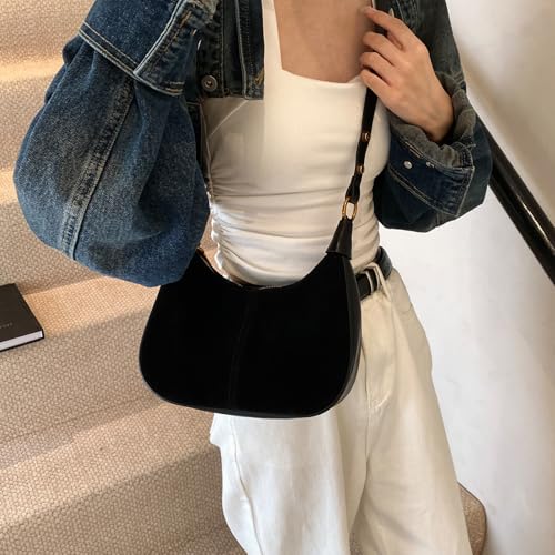 Image of Suede Bags for Women Trendy Suede Purses Hobo Half Moon Crossbody Bag