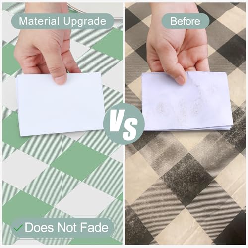 Image of misaya Oval Waterproof Vinyl Table Cloth, Buffalo Flannel Backed Tablecloth, Wipeable Plastic Table Cover for Dinner, Kitchen, Outdoor (60 inch x 84 inch, Sage Green and White)