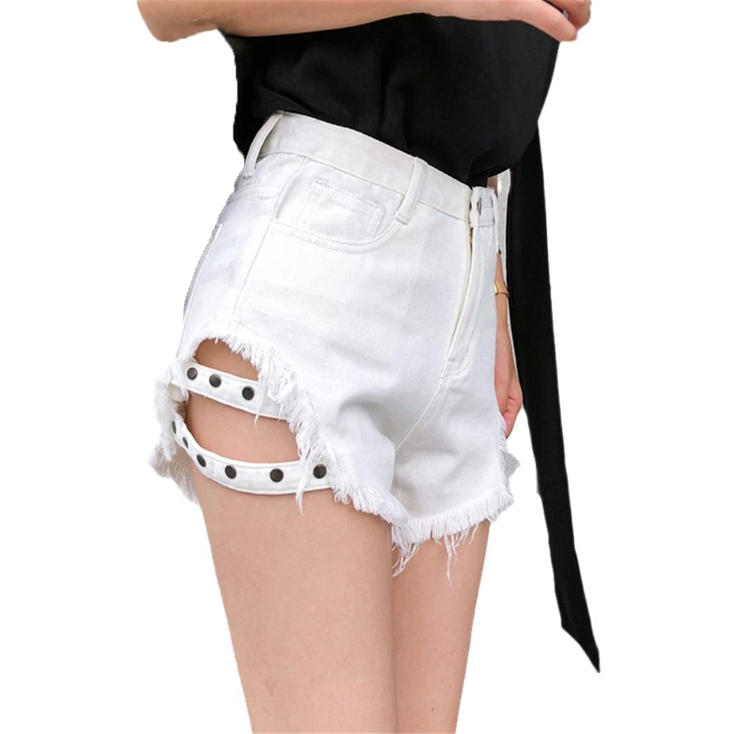 Short punk en jean taille haute finitions rivets anti déformation
