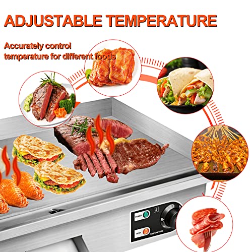 Shikha 22'' Electric Countertop Griddle,110V 3000W Non-Stick Commercial Restaurant Teppanyaki Grill Stainless Steel Adjustable Temperature Control 122°F-572°F #TOP5