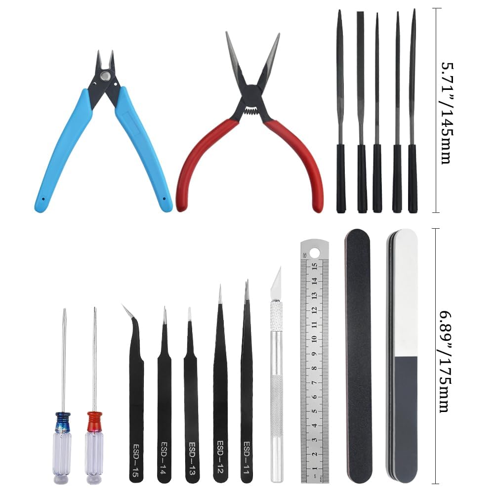 Lot de 80 Outils de Base pour modélisme Gundam avec boîte en Plastique pour Assemblage de Voiture, Loisirs créatifs, modélisme, réparation et Fixation