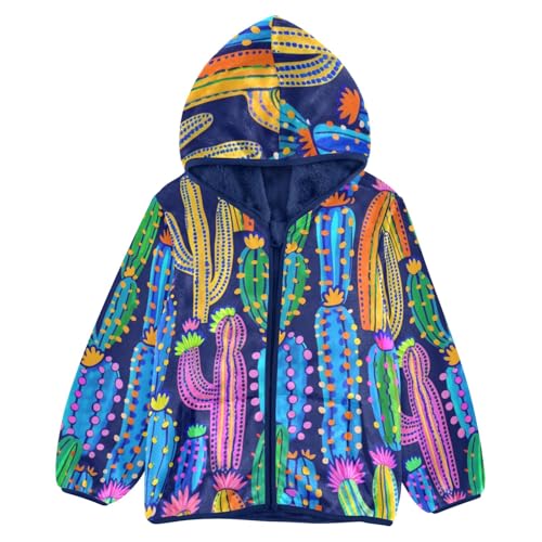 Boys Girls Fleece Jacket Colorful Cactus Kids Warm Hooded Outwear Coat