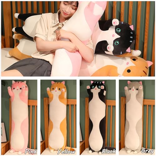 Aiuidun Lange Katze Kuscheltier Stofftiere Katzen Plüsch Kisse Süße Kätzchen Plüschtier Schlafkissen,Weiche Lange Katze Kuschelkissen Geschenk für Kinder Freundin(150cm/59inch,Gray)