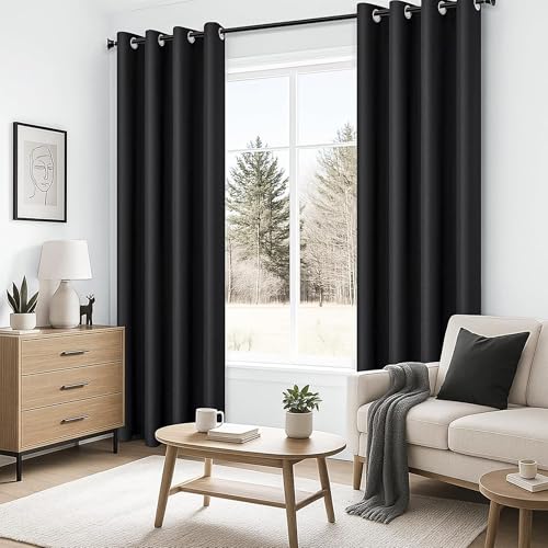 Image of Galaxy Home Decor Premium 100% True Blackout Eyelet Curtain for Window 4 Feet| Thermal Insulated Modern Plain Curtain for Living Room & Bedroom|Pack of 1, Black