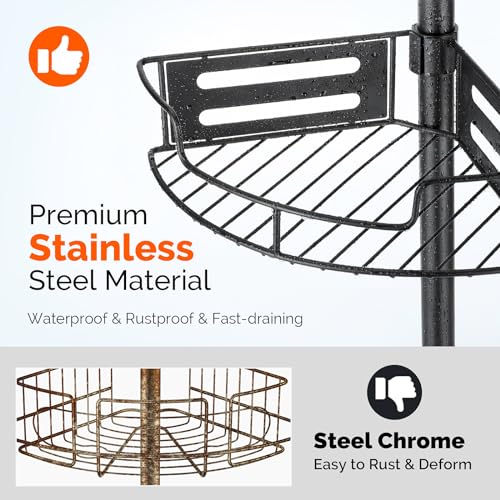 Hamitor CORNER SHOWER CADDY POLE Corner Shower Caddy Tension Pole: Quick Installation 4-Tier Rustproof Bathroom Organizer Shelves For Bathtub Shampoo Storage thumb #4