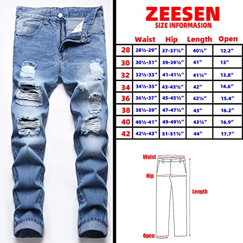 Men's Jeans Blue Ripped Pants Regular Fit Tapered Leg Denim Pants Distressed Dress Cool Jeans Athletic Fit Classic Destroyed (Blue9301, 38) #TOP1