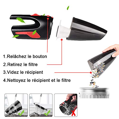 Aspirateur à Main Sans Fil,AUELEK Aspirateur Voiture Rechargeable 5000PA HEPA Cyclonique Puissante 120W Batterie Lithium 2200mAh Nettoyage Humide Sec pour Voiture Ménage Liquide Bureau Canapé Animaux - Image 7