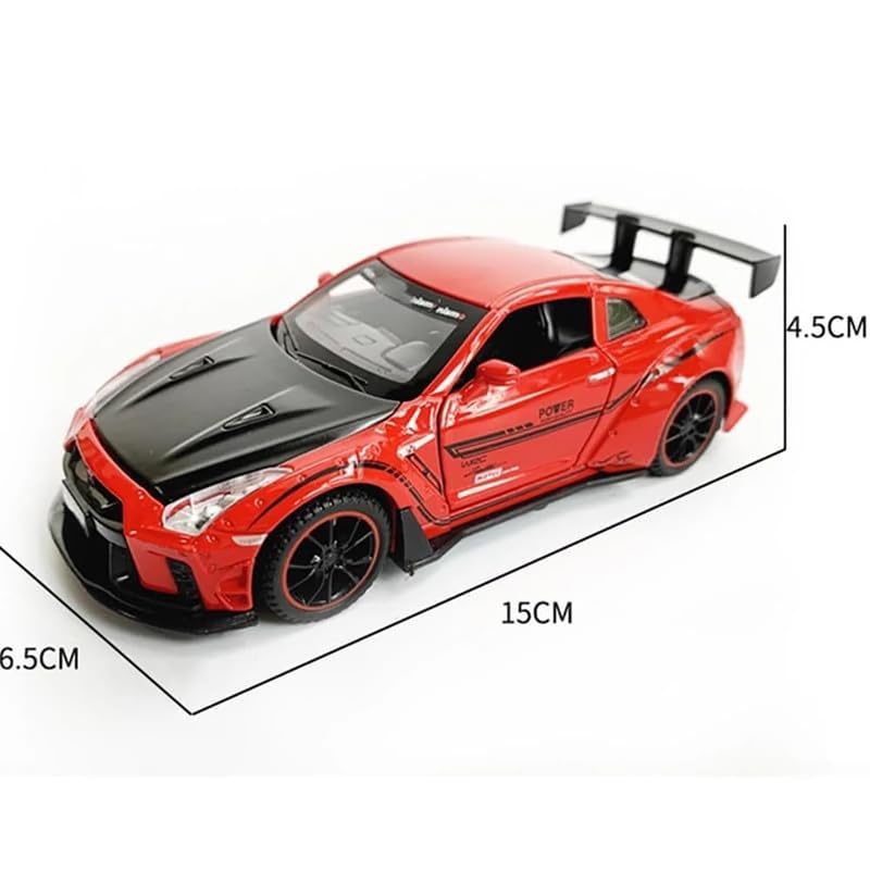 Image of New 1:32 Nessan R35 Diecast Alloy Metal Pull Back Car with Openable Doors Music Sound and Light Vehicle Toy Car for Kids Boys (Red)