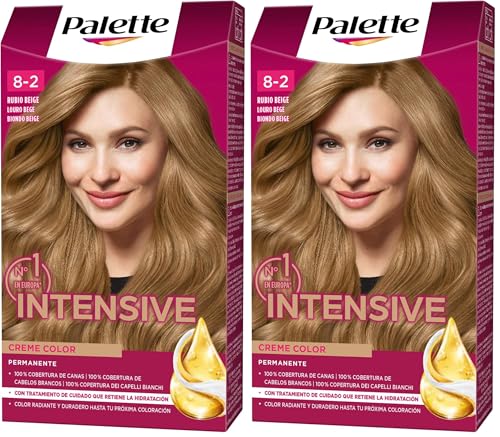 Schwarzkopf Palette Intensive Creme Color – Tono 8.2 cabello Rubio Beige - Coloración Permanente de Cuidado con Aceite de Marula – Óptima cobertura de canas – Color duradero hasta 8 semanas